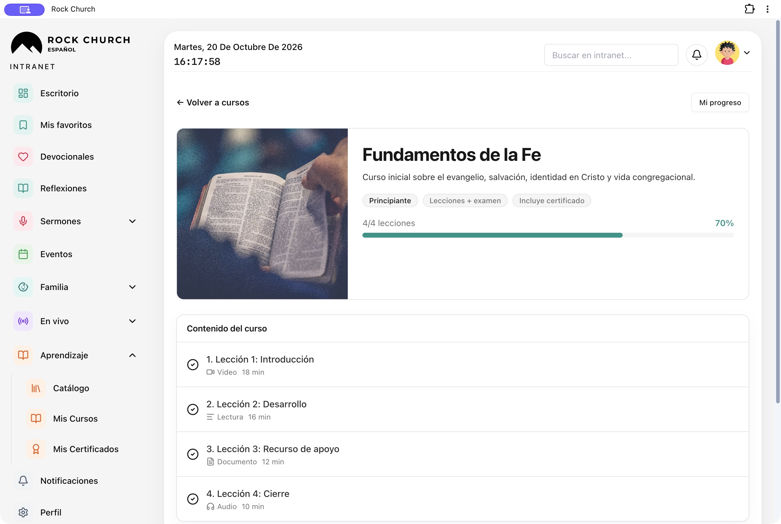 Curso Fundamentos de la Fe con lecciones para la comunidad de Rock Church