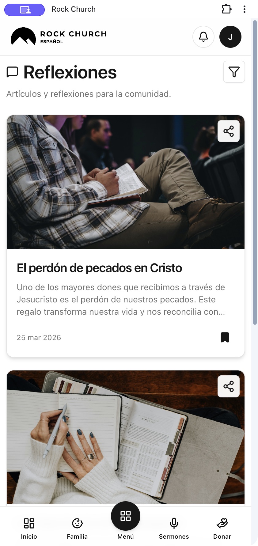 Reflexiones en la intranet de Rock Church, con el artículo El perdón de pecados en Cristo