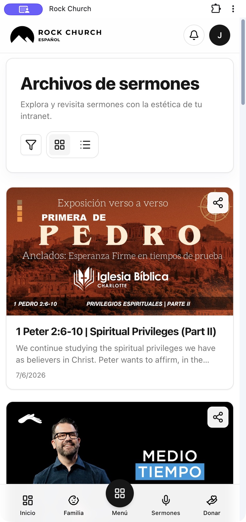 Archivo de sermones de Rock Church con filtros y mensajes de Primera de Pedro